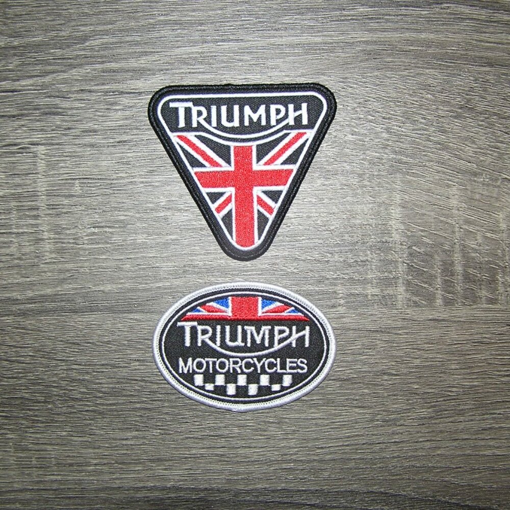 (2) Lot of Triumph Motorcycle Embroidered Iron On Patches